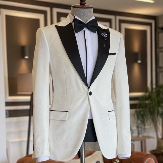 Elegant Simple White Peaked Lapel Prom Suits For Men | Happnessmall_2