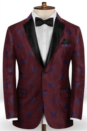 New Arrival Printed Burgundy Prom Suits For Men Online | Happnessmall