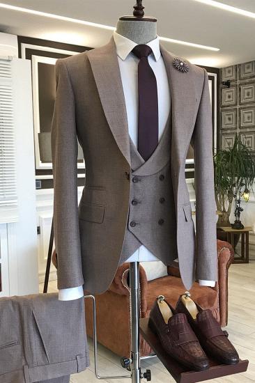 Sophia New Arrival Brown Peaked Lapel Bespoke 3-pieces Business Suits For Men_1