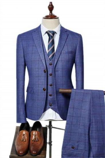 Elegant Shape Three Pieces Men Suits for Men | Ocean Blue Plaid Prom Suits