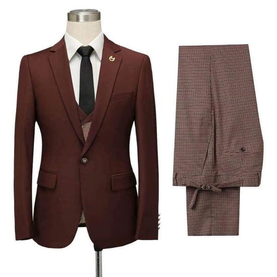 Gentle Burgundy Notched Lapel Fitted Men Suits for Prom_4