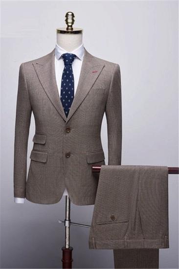 Popular Two Buttons Peak Lapel Tuxedos | Brown Men Suits Prom Best Man Blazer