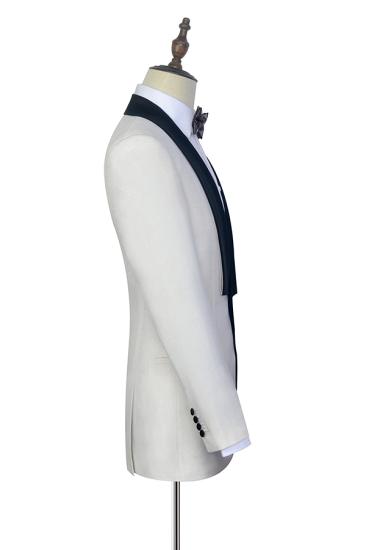 Finnegan Black Knife Collar Classic White Wedding Tuxedos | One Button Wedding Suits for Men_5