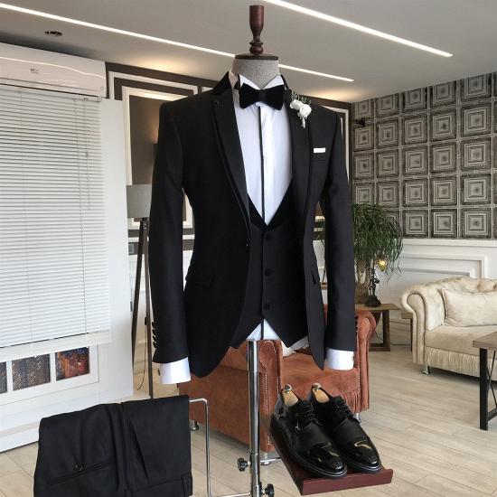 Andrew Classic Black 3-pieces Notched Lapel Formal Business Suits For Men_2