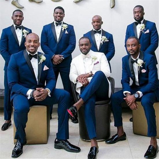 Lazarus Stylish Navy Blue Slim Fit  Groomsmen Suit With Black Shawl_2