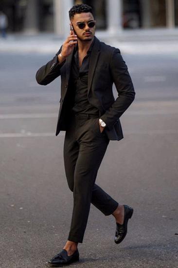 Paxton Simple All Black Formal Business Men Suit With Notched Lapel_1