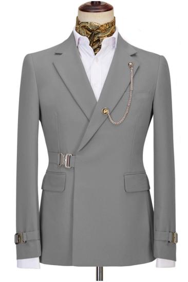 New Arrival Gray Peaked Lapel Slim Fit Prom Suits_1