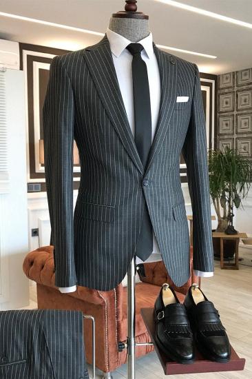 Jaxon Chic Black Striped Notched Lapel Slim Fit Business Men's wear