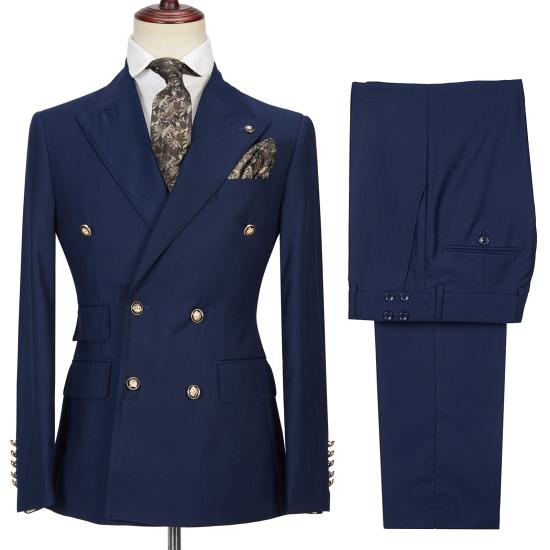 Advanced Dark Navy Peak Lapel Double Breasted Formal Men's Suit for Prom_4
