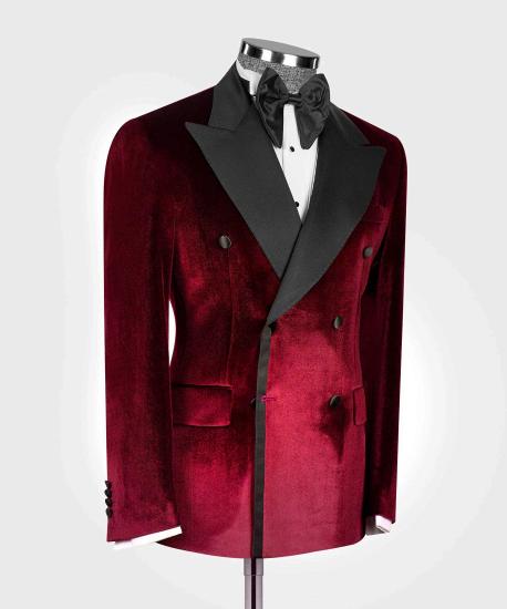 Asher Fashion Red Double Breasted Velvet Prom Suits With Peaked Lapel_2