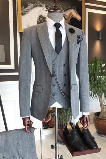 Modern Gery  Peaked Lapel One Button 3-Pieces Business Men Suits | Happnessmall