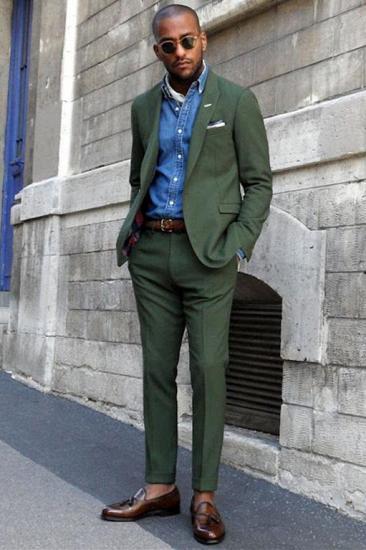 Magnus Dark Green Peaked Lapel Slim Fit Two Piece Men Suits_1