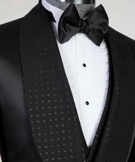 Customized men's high-quality wedding set with black lapel and one button_3