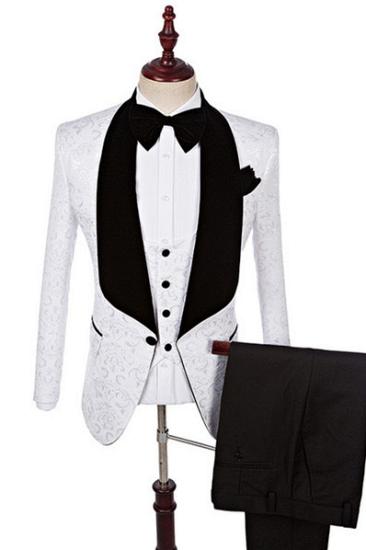 Harper White Fashion Jacquard Shawl Lapel Three Pieces Wedding Suits