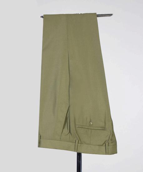 Stylish Olive Green Peaked Lapel Double Breasted Close Fitting Prom Suits_4