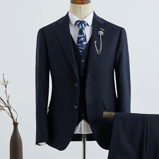 James Traditional Formal Navy Blue Striped 3 Pieces Slim Fit Custom Menswear_2