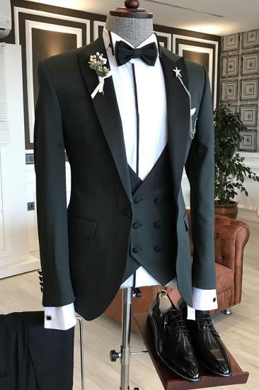 Asher Stylish Black Peaked Lapel Bespoke Men Suits for Business_1