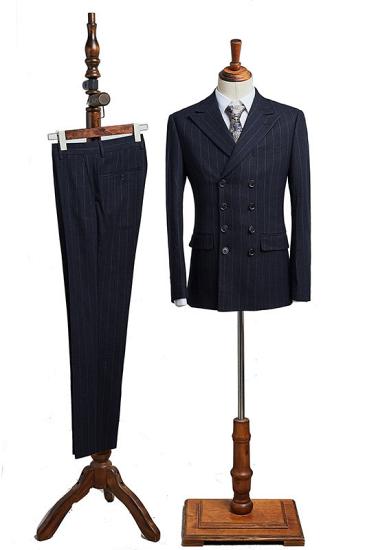 Isabella Classical All Black Striped Double Breasted Tailored Business Suit