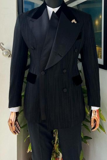 Theodora Simple Black Peaked Lapel  Two Pieces Prom Suits_1