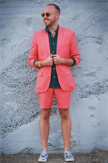 Stylish Orange Summer Notched Lapel Men Suit with Short Pants | Happnessmall