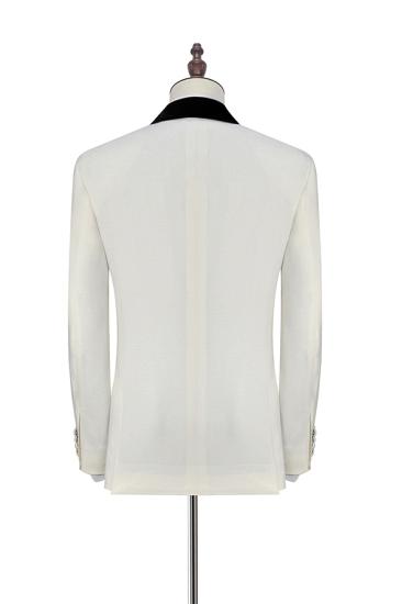 Finnegan Black Knife Collar Classic White Wedding Tuxedos | One Button Wedding Suits for Men_2