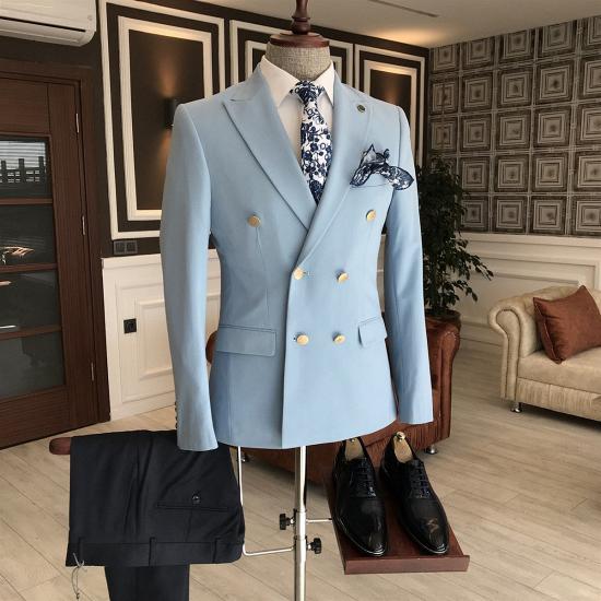 Popular Sky Blue Double Breasted Formal Business Bespoke Suits For Men_2