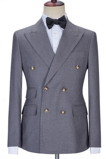 Advanced Gray Double Breasted Chic Slim Fit Men Suits for Business | happnessmall_1