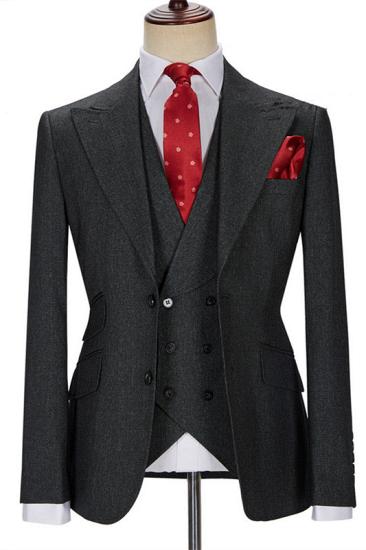 Happnessmall Trendy Formal Black Three Pieces Peaked Lapel Business Men Suits_1