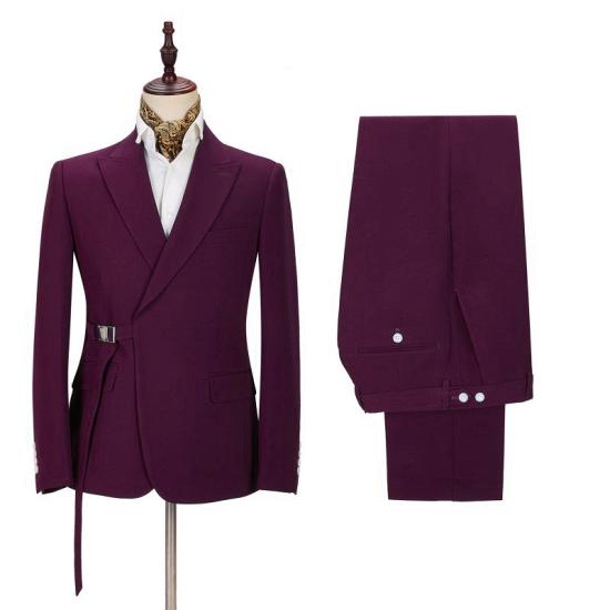 Latest Design Violet Peaked Lapel Two-Pieces Men Suits With Adjustable Buckle_2
