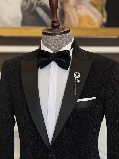 Fashion Black  Peaked Lapel One Button Two Pieces Men Suits | Happnessmall_3