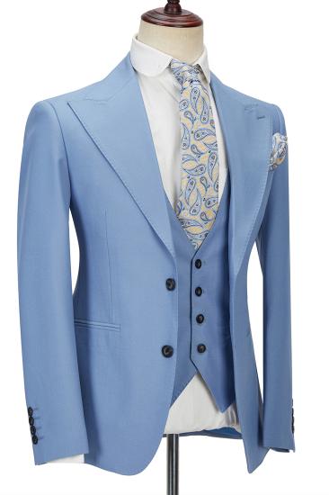 Stylish Blue Peak Lapel 3 Piece Formal Suit_2