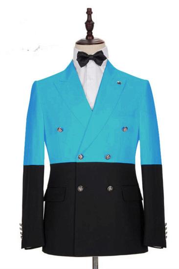 Latest Design Blue Double Breasted Slim Fit Men Suits_1