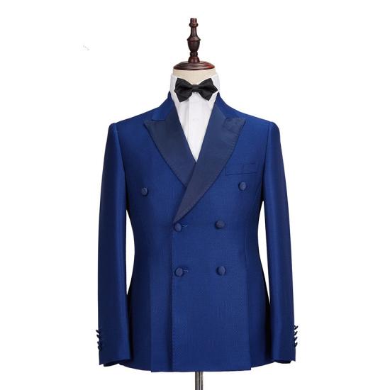 Unique Royal Blue Double Breasted Two-Piece Business men Suits_5