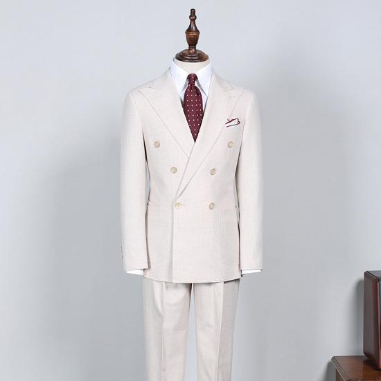Happnessmall Simple White Peaked Lapel Double Breasted Business Suit For Men_2