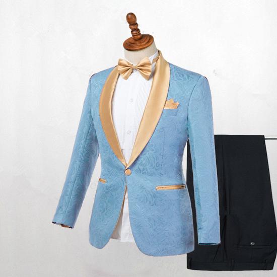 Matthew Fashion Blue One Button Shawl Lapel Best Fitted Wedding Suits for men_2
