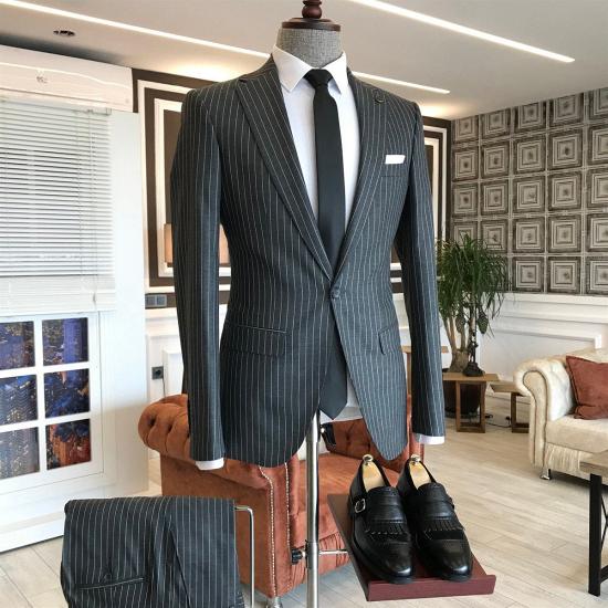 Jaxon Chic Black Striped Notched Lapel Slim Fit Business Men's wear_2