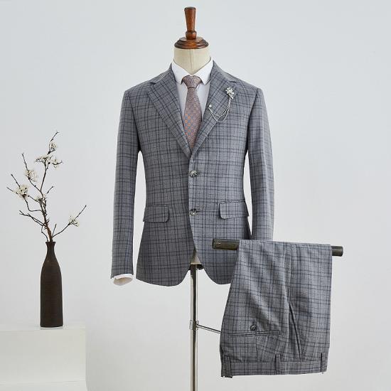 Lysandra Stylish Gray Plaid Slim Fit Tailored Business Suit For Men_2