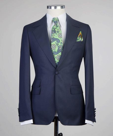 Sterling Unique Navy Three Pieces One Button Peaked Lapel Men Suits_6