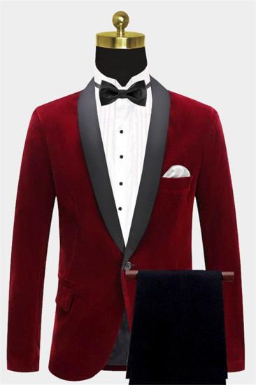 Fashion Burgundy Velvet Blazer Jacket | Two Pieces Shawl Lapel Men Suits