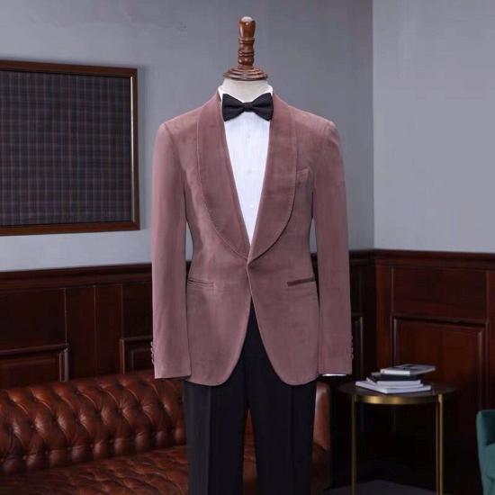 Unique Pink Velvet Shawl Laple Men Suits for Wedding_3