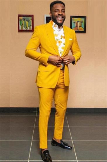Orion Simple Yellow Peaked Lapel One Button Best Fitted Mens Suit Online