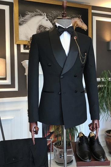 Glamorous Black Double Breasted Slim Fit Tailored Men Suit With Shawl Lapel | happnessmall