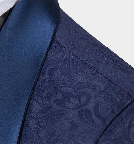 Fashion Navy Blue Three Pieces Jacquard Huge Shawl Lapel Bespoke Men Suits For Prom | Wedding_4