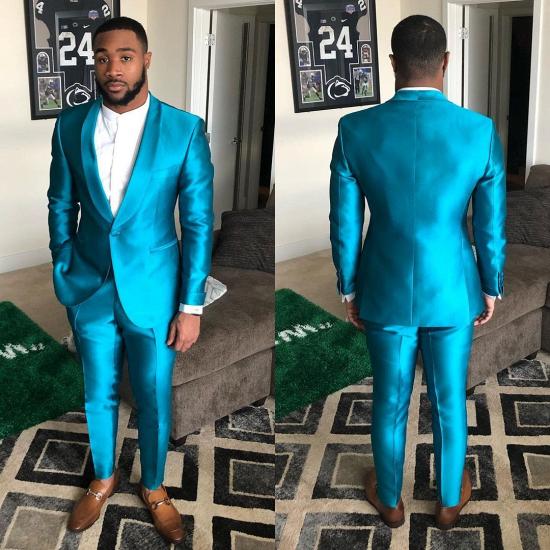 Titos Trendy Blue Shawl Lapel One Button Slim Fit Men Suits for Prom_2