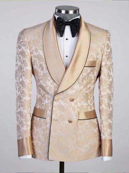 Advanced Jacquard Shawl Lapel Double Breasted Man Prom | Wedding Suits With Adjustable Belt