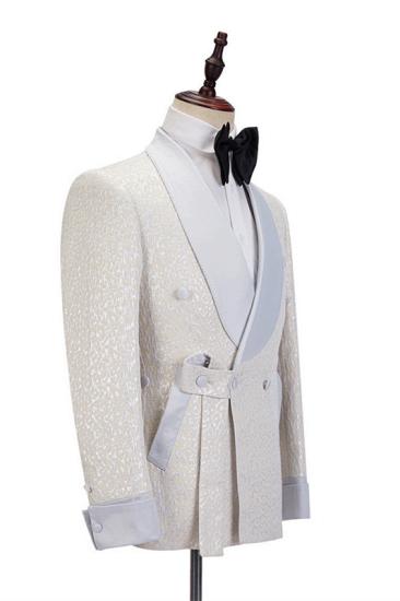 Fashion Off White Shawl Lapel Slim Fit Jacquard Bespoke Wedding Suits_3