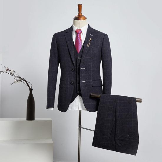 Yonder Modern Formal Black Plaid Slim Fit Custom Business Suit For Men_2