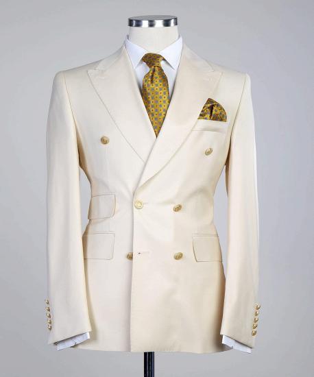 Unique Creamy White Double Breasted Stylish Peaked Lapel Slim Fit Men Suits_4