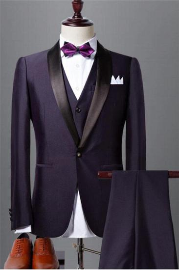 Popular Dark Purple Shawl Lapel Black Wedding Tuxedo| Bespoke Prom Dress Suit 3 Pieces