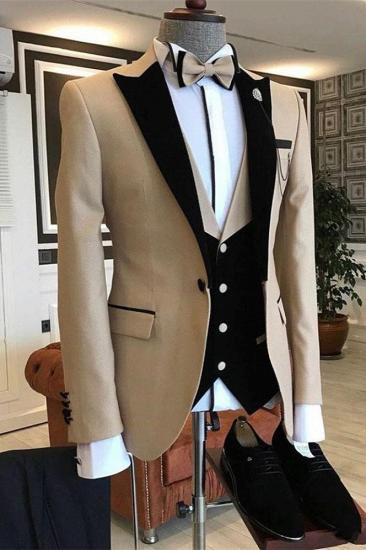 New khaki single button pointed neck slim fitting men's set